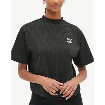 PUMA Classics Ribbed Relaxed Mock Neck Tee Black