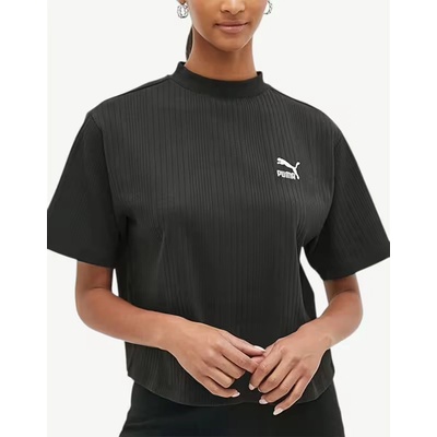 PUMA Classics Ribbed Relaxed Mock Neck Tee Black