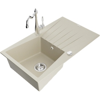 Mexen Cesar гранитна мивка с едно корито и уред за отцеждане и кухненски смесител Carla, бежов - 6514-69-670700-00 (6514-69-670700-00)