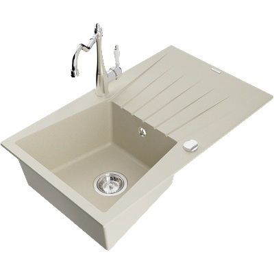 Mexen Cesar гранитна мивка с едно корито и уред за отцеждане и кухненски смесител Carla, бежов - 6514-69-670700-00 (6514-69-670700-00)