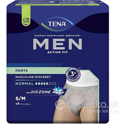 TENA Men Pants Normal Grey S/M pánske inkontinenčné spodné prádlo 9 ks