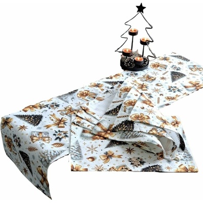 LKV Lomnice Vánoční set: Běhoun + 4 ks prostírání - bílá - 40 x 120cm