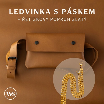 Wood Style s páskem + řetízkový popruh zlatý Hnědá