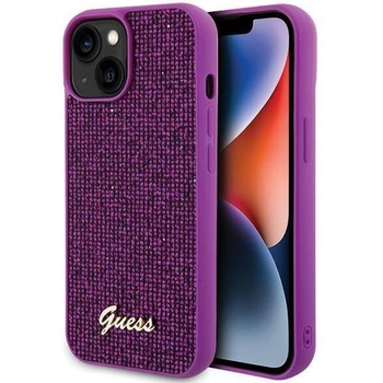 GUESS Блестящ Калъф за iPhone 15, GUESS Disco Metal Script Case, Лилав (GUHCP15SPMSDGSF)