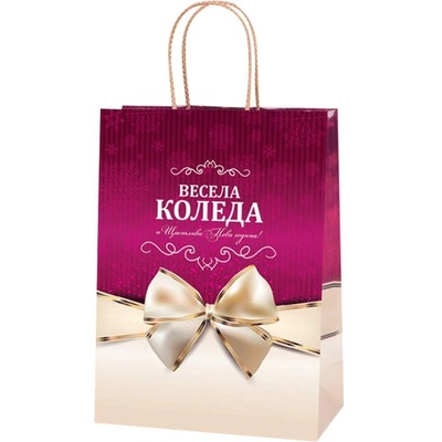 Екстрапак 24 х 33 см подаръчна луксозна хартиена чанта с декор "Весела Коледа (35834)