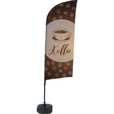 Jansen Display Kompletní sada reklamní vlajky ve tvaru křídla, Káva, holandsky, 1105 x 3300 mm