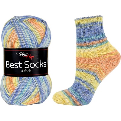 Vlna-Hep Best Socks 4-fach 7340 modrá-žlutá-meruňka