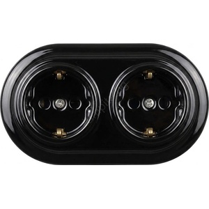 Elhard - Двойна керамична ретро розетка за домашна употреба с рамка SCHUKO 230V черна (EF0107C)