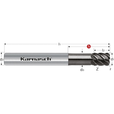Karnasch 306439120010 | Tvrdokovová zápustková fréza so zaobleným ostrím 12/1,0x38-93x12 mm, Z=6