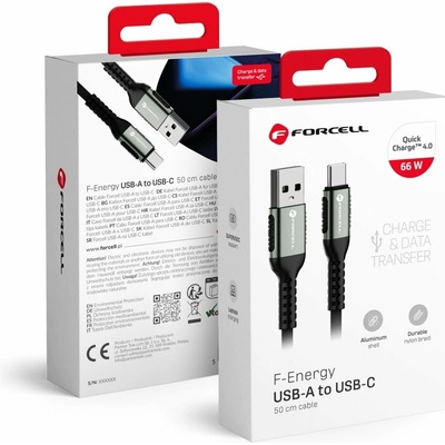 Forcell C256 USB A na typ C Qc4.0 3A 66W Cafule 0,5m černý