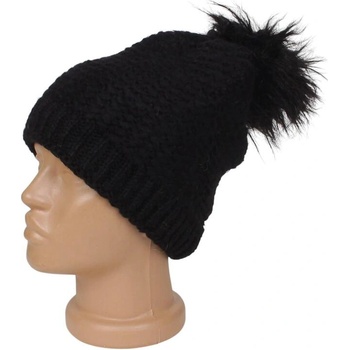 Зимна дамска шапка в черно с помпон