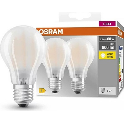 Osram žárovka LED BCLA60 E27 6,5W/827 2balení FILAMENT GLFR matná BASECLA60