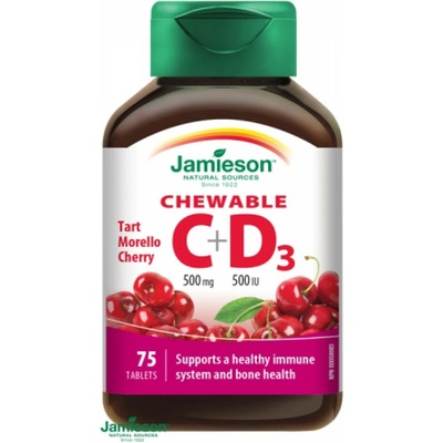 Jamieson Vitamíny C a D3 500 mg/500 IU tablety na cucání s příchutí třešně 75 tbl
