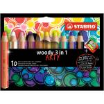 STABILO Цветни моливи STABILO Woody 3в1 цилиндрични дебели 10 бр. /комплект + острилка 880/10-1-20 (880/10-1-20)
