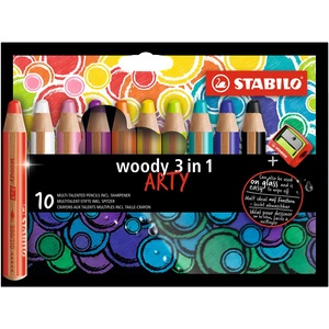 STABILO Цветни моливи STABILO Woody 3в1 цилиндрични дебели 10 бр. /комплект + острилка 880/10-1-20 (880/10-1-20)