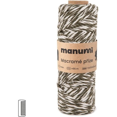 Manumi Macramé příze stáčená 3mm natural-tmavě zelená - 1 ks