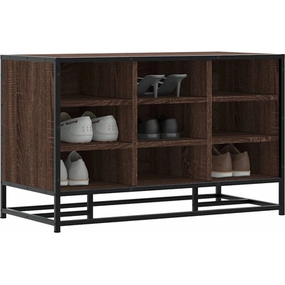 vidaXL Пейка за обувки Кафяв дъб Изработена дървесина и метал (849233)