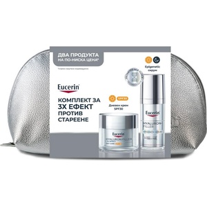 Eucerin Hyaluron-Filler Комплект - Серум и Дневен крем, 30 + 50 ml + Несесер