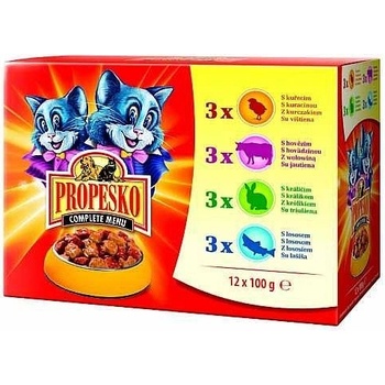 Propesko Cat kuře & hovězí & králík & losos 12 x 100 g