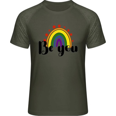 Mymate predĺžené tričko MY111 Dúhový dizajn Be you olive heather olive