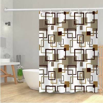 Kúpeľňový záves polyesterový ZP10, rozmer 180x180cm, geometrický vzor hnedý, IMPOL TRADE