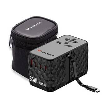 Verbatim CNT-02 GaN III 32127, Универсален адаптер за пътуване, 3x USB-C PD QC 4+, 1x USB-C kabel, 1x USB-A QC, черен, 85W (32127)