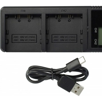 VHBW Зарядно за батерия JVC BN-VC296G / BN-VC298G / BN-VC264G, dvojni, USB-C (889000736)