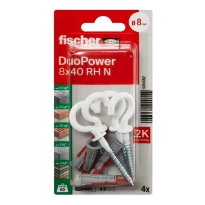 FISHER ДЮБЕЛ fischer 535482 duopower ф8х40мм С ВИНТ rh ОТВОРЕНА КУКА 4бр (535482)