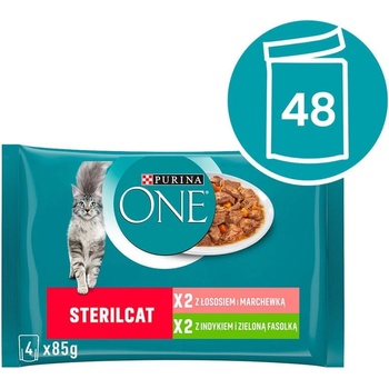 Purina One SterilCat mini filetky s morkou a zelenými fazuľkami s lososom a mrkvou v šťave 48 x 85 g