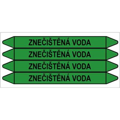 Značení potrubí, znečištěná voda,4 ks, 250 × 26 mm PZ 009294