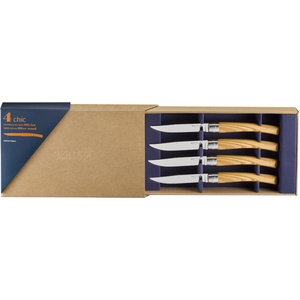 Opinel Нож за пържоли 10 cm, комплект от 4 бр. , маслиново дърво, Opinel (OPIA0085754)