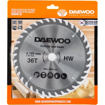 Daewoo Диск за ръчен циркуляр, за дърво, 185х20х36Т daewoo (dwsb185-36)