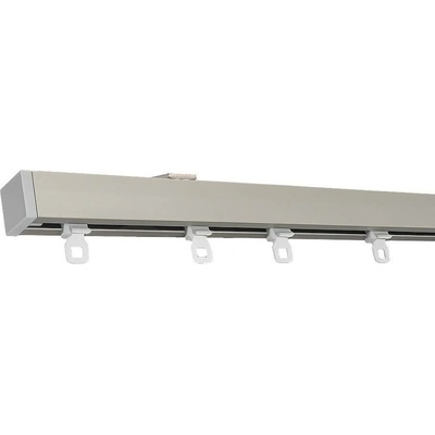 KovovégarnýžeCZ Kolejnice Cube anodizovaná nerez (INOX) 201-250cm, kolečkový jezdec+šnekový háček