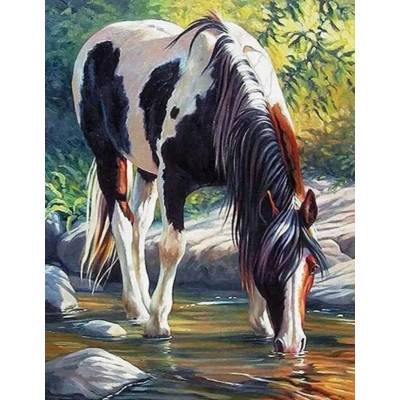 Norimpex - Puzzle Paint by numbers: Horse by the river 40x50cm - 1 - 39 piese