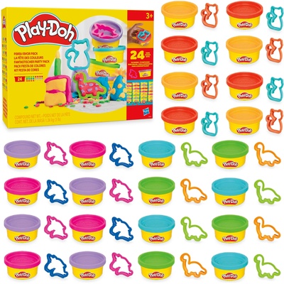 Play-Doh Fantastic Party Pack, 24 cans of modeling clay, each 56 grams in 4 colors, plus 24 matching cutters, great to bring along or share with children aged 3 and over - F9822