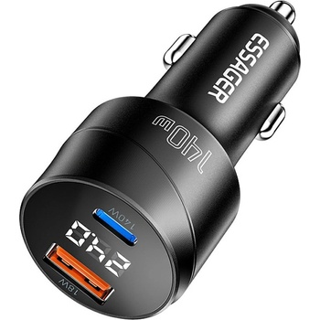 ESSAGER 140W зарядно за кола с дисплей, USB-A, Type-C, 140W - черен