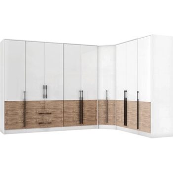 Мебели ДИМОВ Модулен ъглов гардероб Калифорния 315, 8 см бял гланц / антик