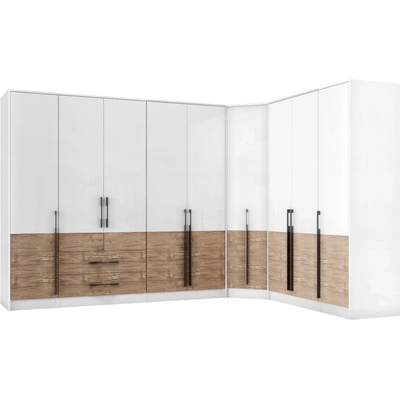 Мебели ДИМОВ Модулен ъглов гардероб Калифорния 315, 8 см бял гланц / антик