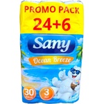  SANY, тоалетна хартия Ocean Breeze 3-пластова, промо пакет 24+6, 30 ролки