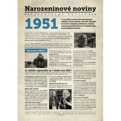 Narozeninové noviny 1951 s vlastní fotografií a textem S textem