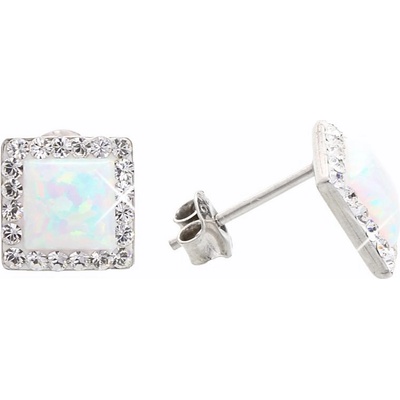 JSB Stříbrné pecky s bílým opálem a krystaly Swarovski Elements White Opal 15057