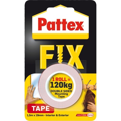 Pattex Fix silná obojstranná lepiaca páskanosnosť 120 kg 1,5 m x 19 mm