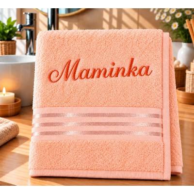 Bellatex froté ručník kolekce Linie s výšivkou Maminka lososový 50 x 100 cm