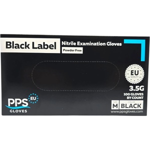  PPS EU GLOVES Black Label - нитрилни ръкавици за еднократна употреба, без пудра, черни, размер M, 100 бр
