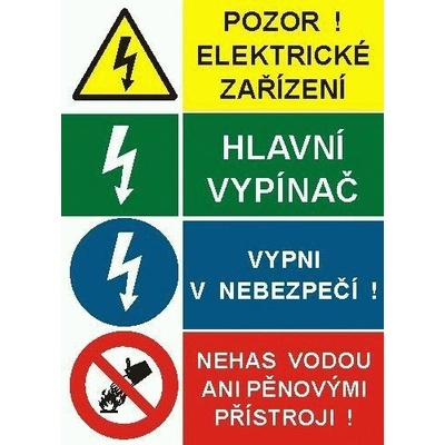 CUPRO Tabulka"POZOR!EL.ZAŘ.,HL.vypínací,VYPNI.."A5 F, samolepící SDTA A5 FÓLIE
