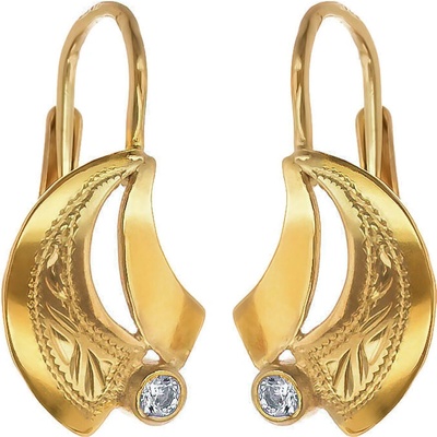 Argento Pozlacené stříbrné náušnice - s ručním gravírem, čirý kulatý zirkon 64934