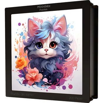 Image 1 of WoodMix Puzzles Дървен пъзел WoodMix, Котки, 200 части - Коте и рози (WM-C-0006)