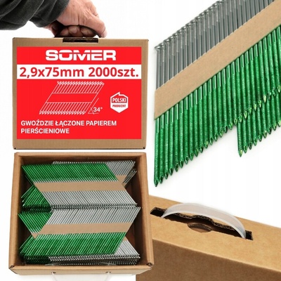 Hřebíky do hřebíkovačky Somer 2,9 mm/75 mm 3000 ks spojené papírem