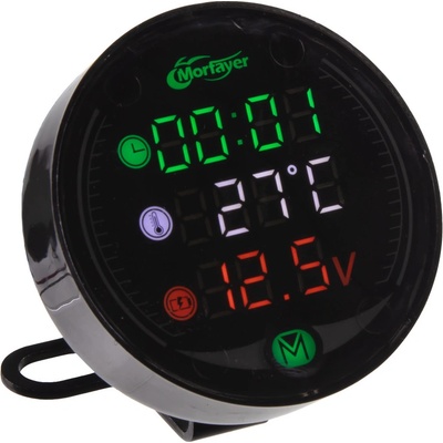 34706 Voltmetr s teploměrem, hodinami a USB nabíječkou na motocykl