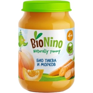 BioNino Био зеленчуково пюре BioNino - Тиква и морков, 4 м+, 190 g (BN2270) - ozone